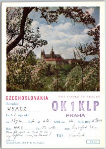 1956 Radio Card OK1KLP Czechoslovakia Prague Castle Amateur Station Postcard