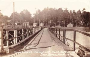 RPPC Lake Winnibigoshish Dam, Deer River, MN Vintage Postcard c1930 B22