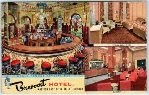 CHICAGO, Illinois IL ~ BREVOORT HOTEL Bar, Lounge Interior c1940s Linen Postcard 