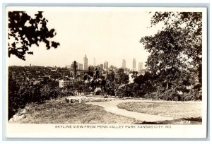 c1940's Skyline View From Penn Valley Park Kansas City MO RPPC Photo Postcard