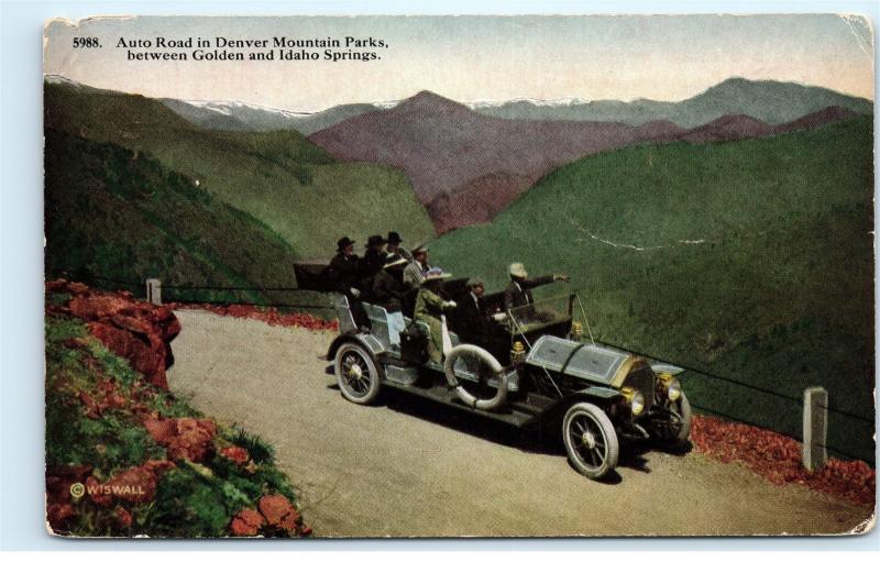 *Auto Road Denver Mountain Parks Golden Idaho Springs Colorado Car Postcard B60