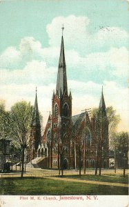 Wheelock Postcard; Jamestown NY First M.E. Church, Chautauqua County Posted 1909