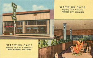 1940s West Memphis Forrest City Arkansas Watkins Cafe Restaurant Advert Postcard