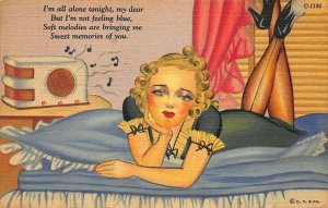 I'm All Alone Tonight my dear Soft melodies bring sweet memories Postcard