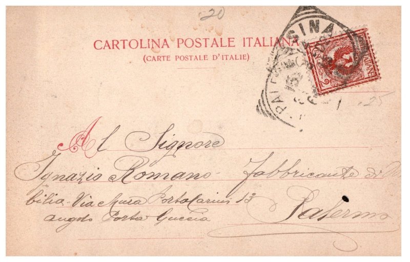 1902 Messina Villa Mazzini Italy Crowd Vintage Postcard PM Sicily