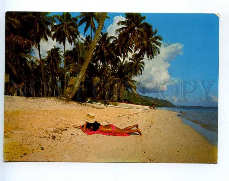 241445 TAHITI MOOREA Lagoon sand beach RPPC POLYNESIE 1979 yea