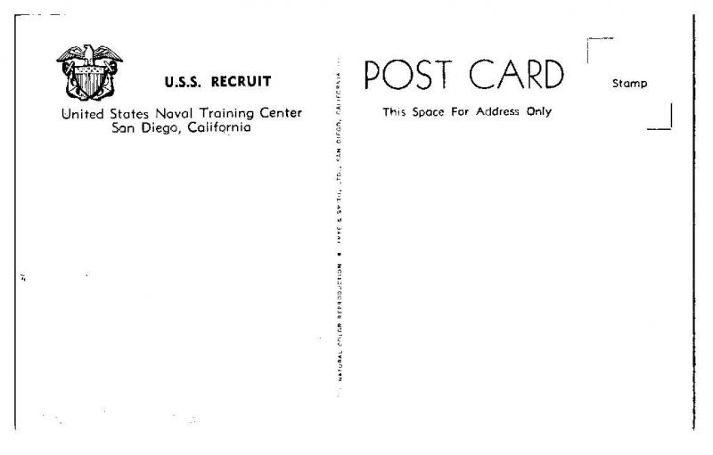 USS Recruit, United States Naval Training Center, San Diego, CA Postcard