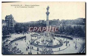 Old Postcard Marseille Place Castellane and fountain Cantini Tramway