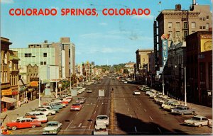 Vtg Pikes Peak Avenue Steet View Old Cars Colorado Springs Colorado CO Postcard