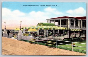 Atlantic City New Jersey~Hotel Chelsea Bar & Terrace~Vintage Linen Postcard