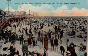 Coney Island New York Beach and Boardwalk Looking East Antique Postcard J46795