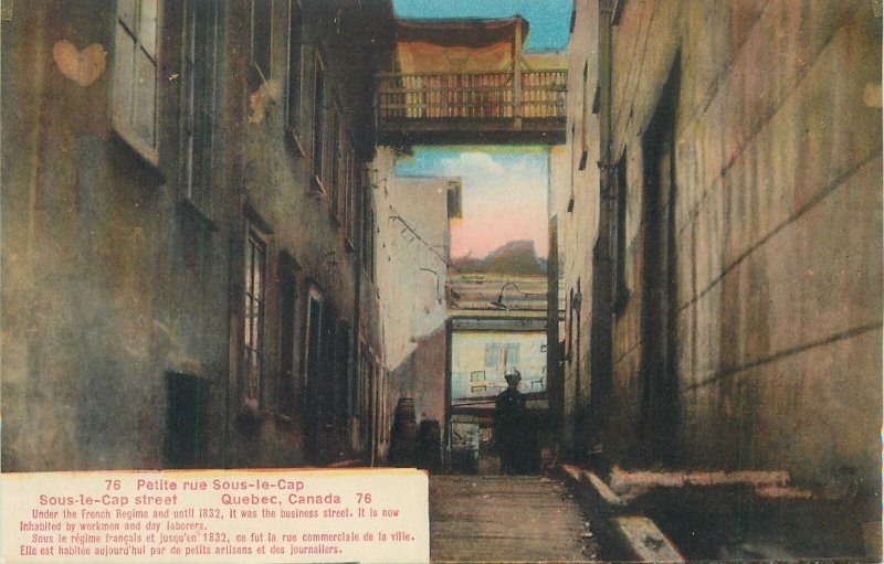 Postcard Canada Quebec petite rue sous le cap street drawing business