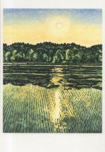 Sun Setting Over Rice Field Paul Humphries Japan Art Exhibition Postcard
