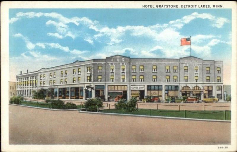 Detroit Lakes MN Hotel Graystone c1920 Postcard