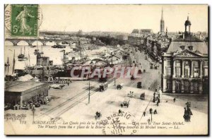 Old Postcard Bordeaux Quays Took Place de la Bourse view to the Tour Saint Mi...