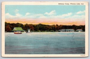 Winona Lake Indiana~Bethany Camp Seen From The Water~Postmarked~Linen Postcard