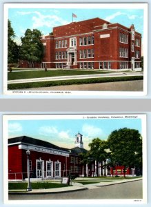 2 Postcards COLUMBUS, MS ~ Franklin Academy &  STEPHEN D. LEE HIGH SCHOOL