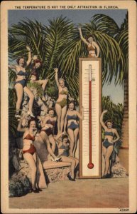 Florida Bathing Beauty Beautiful Women Giant Thermometer Linen Vintage Postcard