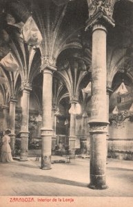 Zaragoza Spain, Interior De La Lonja, Gilded Hall, Windows, Vintage Postcard