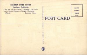 Cambria CA Pines Lodge Interior Linen Postcard