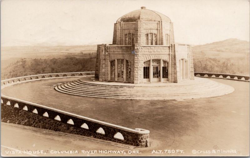 Vista House Columbia River Highway OR Oregon Cross & Dimmitt RPPC Postcard E28 