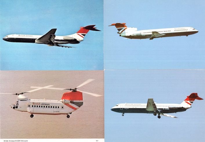 British Airways BV234 Helicopter VC10 Trident 3 BAC 1-11 Postcard s