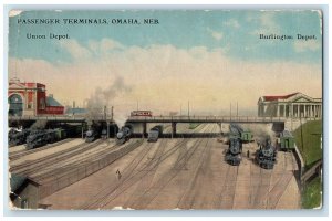 1913 Union Burlington Depot Passenger Terminals Omaha Nebraska Vintage Postcard