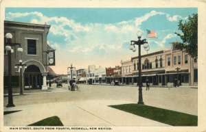 c1920 Main Street, South From Fourth, Roswell New Mexico  Vintage Postcard