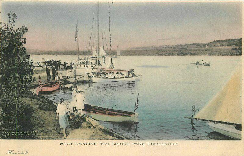 Boat Landing Walbridge Park Toledo Ohio hand colored C-1915  Postcard 4604 