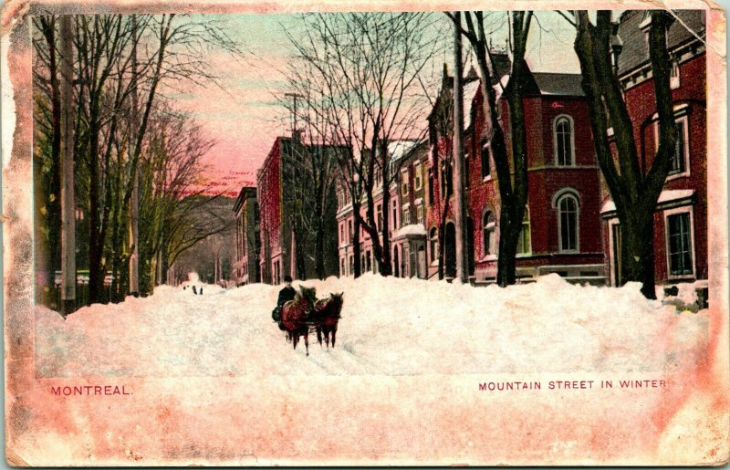 Vtg Postcard 1906 Montreal Canada - Mountain Street in Winter UDB