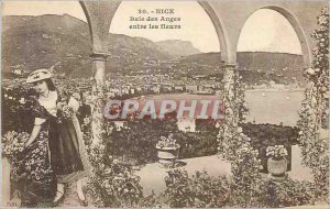 Old Postcard Nice Baie des Anges between flowers