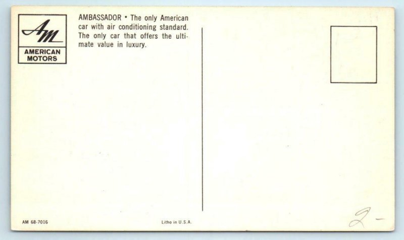 Automobile Advertising 1968 AMERICAN MOTORS AMBASSADOR Wagon, Sedan Postcard