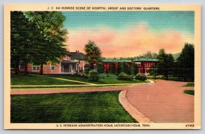 Linen~Sunrise Scene of Hospital & Doctors Quarters Mt Home TN~Vintage Postcard