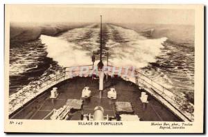 Old Postcard Boat wake of the torpedo