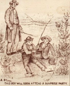 1870-80's Boy's Fishing Reynard Soap Co. Vegetable Oils Trade Card P140
