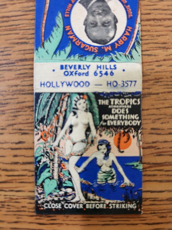 Hollywood Tropics Postcard Postcard & Matchbook Embossed Breasts Tiki Night Club
