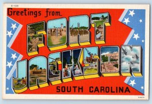 Fort Jackson South Carolina Postcard Greetings Banner Large Letters 1940 Vintage