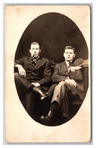 RPPC Studio View Dapper Young Men In Suits Smoking Pipe UNP Postcard H18