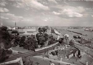 HAMBURG GERMANY JUGENDHERBERGE~YOUTH HOSTEL~RAILROAD TRAIN~DOCK~SHIPS POSTCARD