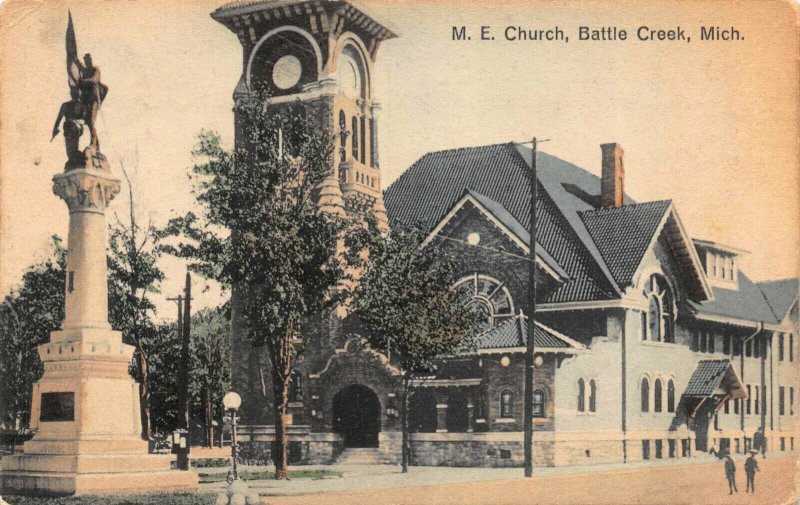 Hand Colored Postcard M.E. Church in Battle Creek, Michigan~122075