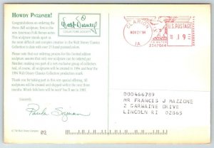 Walt Disney  Pecos Bill Sculpture   Postcard