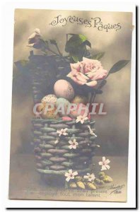 Old Postcard Greetings Happy Easter (pink eggs)