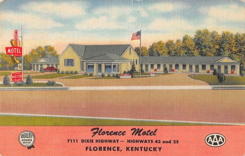 Florence Kentucky Florence Motel Linen Vintage Postcard AA39733