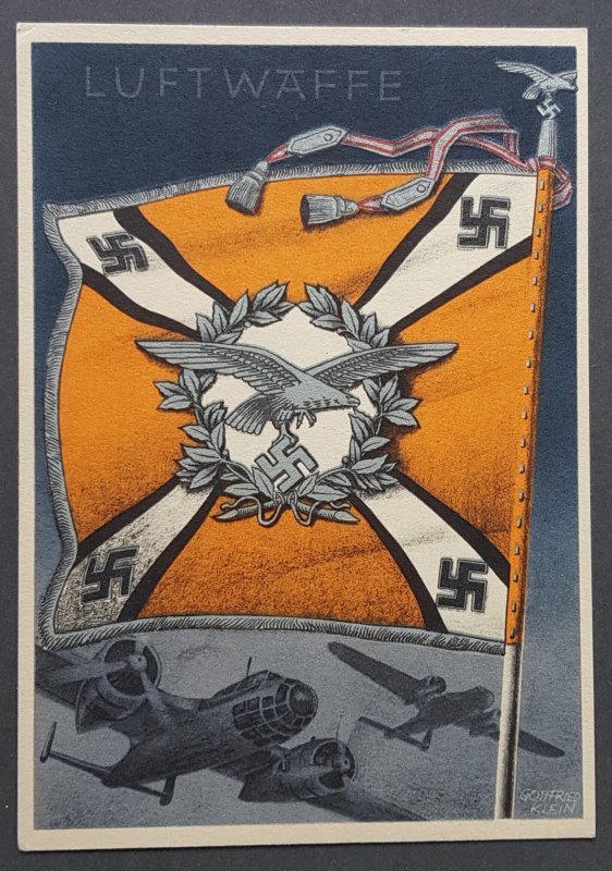 THIRD REICH ORIGINAL POSTCARD WWII GOTTFRIED KLEIN WEHRMACHT FLAGS & STANDARDS