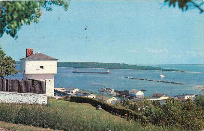 Old Block House Fort Mackinac Island Michigan MI Lake Superior Postcard pm 1963