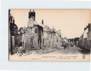 Postcard A burned down street Guerre Senlis France