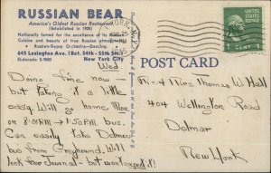 New York City RUSSIAN BEAR Restaurant Russia Costumes LINEN Postcard