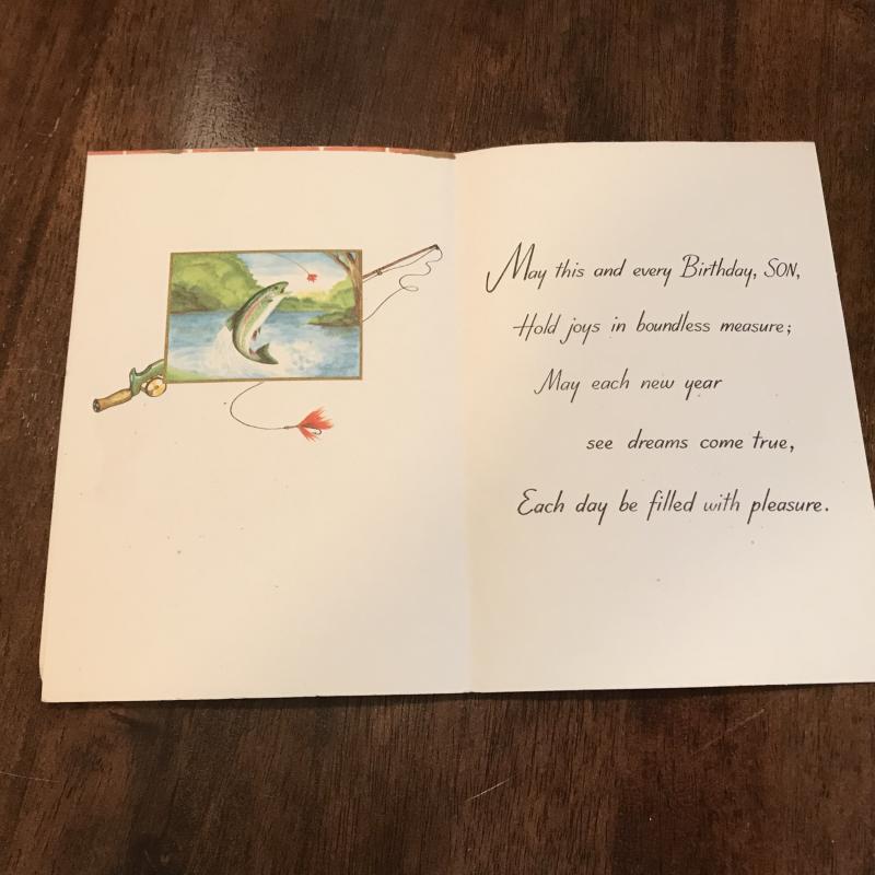 Vintage Birthday Card - Happy Birthday Son - Fishing Theme - By Sterling Chicago