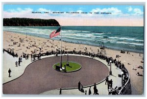Seaside Oregon OR Postcard Showing Tillamook Head In Distance Beach Scene c1940