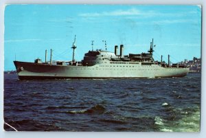 Camden New Jersey NJ Postcard USNS Barrett Military Sea Battleship Warship 1967